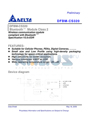 DFBM-CS320 datasheet - Wireless communication module compliant with Bluetooth TM Specification V2.0EDR