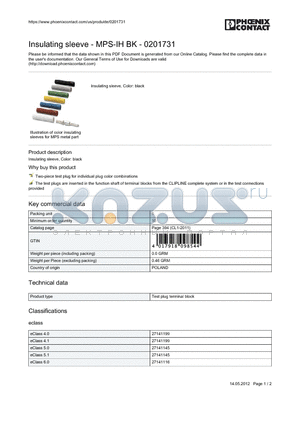 0201731 datasheet - Insulating sleeve - MPS-IH BK - 0201731