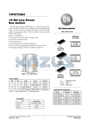 74FST3384 datasheet - 10-Bit Low Power Bus Switch