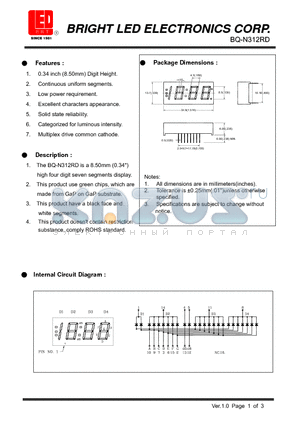 BQ-N312RD datasheet - 8.50mm (0.34)high four digit seven segments display.