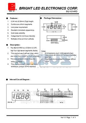 BQ-N314RD datasheet - 8.50mm (0.34) high four digit seven segments display