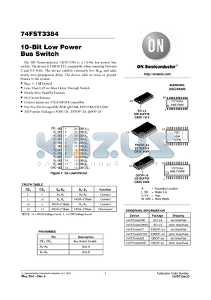 74FST3384DTR2 datasheet - 10-Bit Low Power Bus Switch