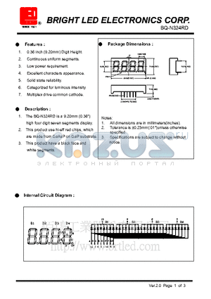 BQ-N324RD datasheet - 9.20mm (0.36) high four digit seven segments display