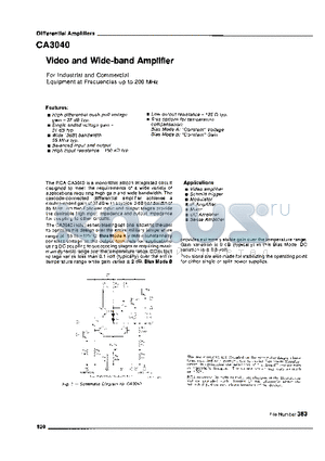 CA3040 datasheet - Video and Wide-band Amplifier