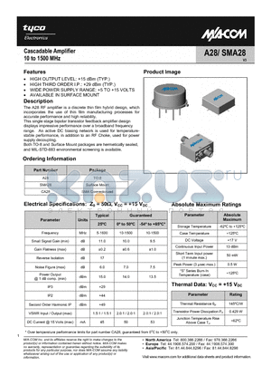 CA28 datasheet - Cascadable Amplifier 10 to 1500 MHz