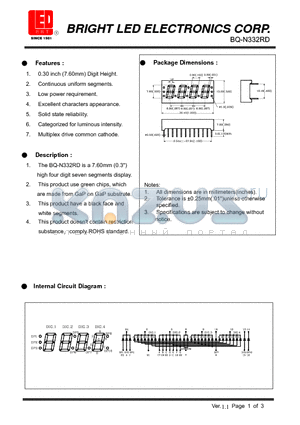 BQ-N332RD datasheet - 7.60mm (0.3) high four digit seven segments display.