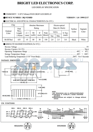 BQ-N334RD datasheet - 0.30(7.60MM) FOUR DIGIT LED DISPLAY