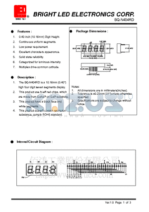 BQ-N404RD datasheet - 10.16mm (0.40) high four digit seven segments display