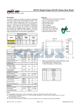 DFC15 datasheet - DFC15 Single-Output DC-DC Series Data Sheet