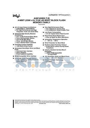 A28F400BX-T datasheet - 4-MBIT 256K x16, 512K x8 BOOT BLOCK FLASH MEMORY FAMILY