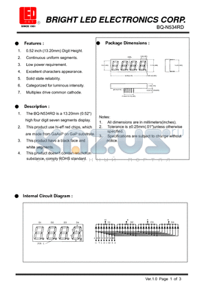 BQ-N534RD datasheet - 13.20mm (0.52) high four digit seven segments display