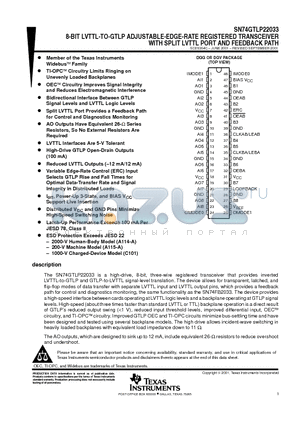 74GTLP22033DGGRG4 datasheet - 8-BIT LVTTL-TO-GTLP ADJUSTABLE-EDGE-RATE REGISTERED TRANSCEIVER WITH SPLIT LVTTL PORT AND FEEDBACK PATH