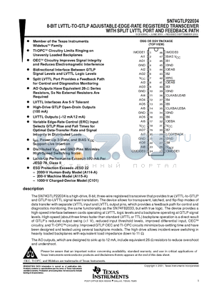 74GTLP22034DGGRE4 datasheet - 8-BIT LVTTL-TO-GTLP ADJUSTABLE-EDGE-RATE REGISTERED TRANSCEIVER WITH SPLIT LVTTL PORT AND FEEDBACK PATH