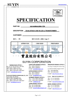 020180M9022M417ZA datasheet - RJ45STACK USB W/LED & TRANSFORMER