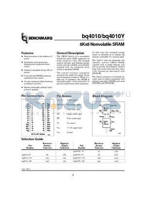 BQ1040YMA-150 datasheet - 8Kx8 Nonvolatile SRAM