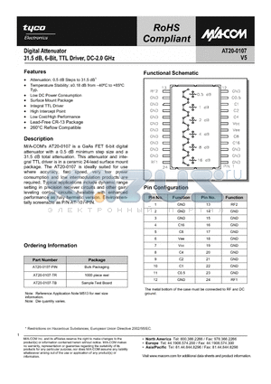 AT20-0107_1 datasheet - Digital Attenuator 31.5dB, 6-Bit, TTL Driver, DC-2.0 GHz