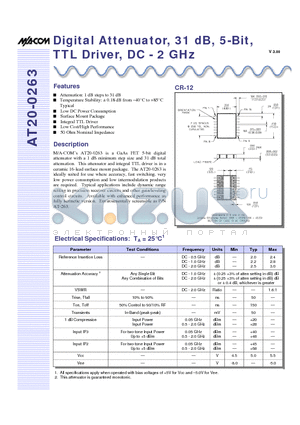 AT20-0263 datasheet - Digital Attenuator, 31 dB, 5-Bit, TTL Driver, DC - 2 GHz