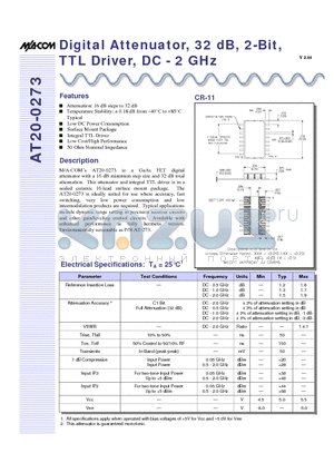 AT20-0273 datasheet - Digital Attenuator, 32 dB, 2-Bit, TTL Driver, DC - 2 GHz