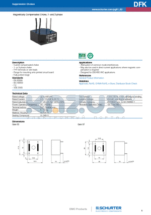 DFK-20 datasheet - Magnetically Compensated Choke, 1- and 3-phase