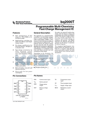 BQ2000T datasheet - Programmable Multi-Chemistry Fast-Charge Management IC