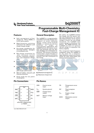 BQ2000T datasheet - Programmable Multi-Chemistry Fast-Charge Management IC