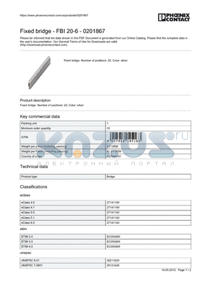 0201867 datasheet - Fixed bridge - FBI 20-6 - 0201867