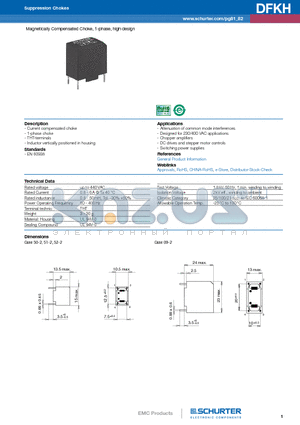 DFKH-14-0001 datasheet - Magnetically Compensated Choke, 1-phase, high design