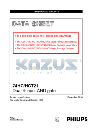 74HC/HCT21 datasheet - Dual 4-input AND gate