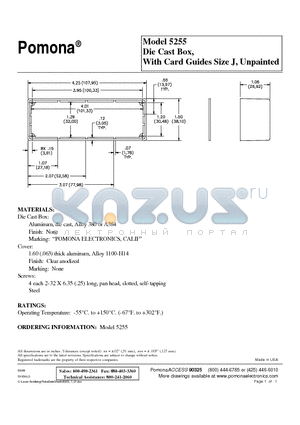 5255 datasheet - Die Cast Box, With Card Guides Size J, Unpainted