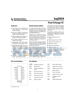 BQ2004 datasheet - Fast-Charge IC