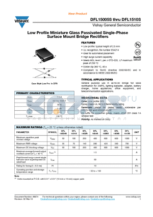 DFL1502S datasheet - Low Profile Miniature Glass Passivated Single-Phase Surface Mount Bridge Rectifiers