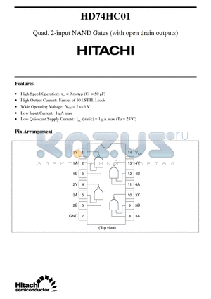 74HC01 datasheet - Quad. 2-input NAND Gates (with open drain outputs)