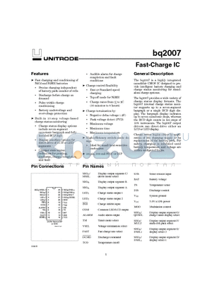 BQ2007 datasheet - Fast-Charge IC