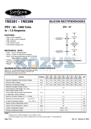 1N5391 datasheet - SILICON RECTIFIERDIODES