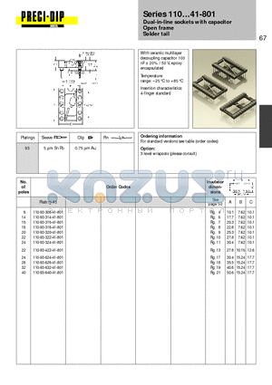 110-93-322-41-801 datasheet - Dual-in-line sockets with capacitor Open frame Solder tail