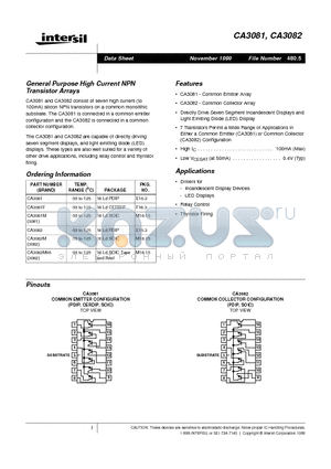 CA3081M datasheet - General Purpose High Current NPN Transistor Arrays