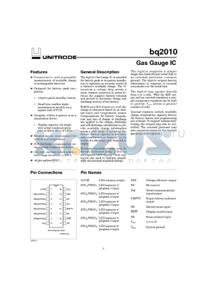 BQ2010 datasheet - Gas Gauge IC