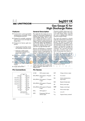 BQ2011KSN-N datasheet - Gas Gauge IC for High Discharge Rates