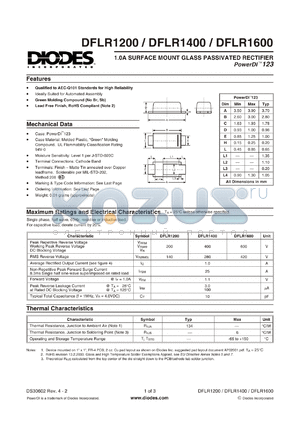 DFLR1400-7 datasheet - 1.0A SURFACE MOUNT GLASS PASSIVATED RECTIFIER