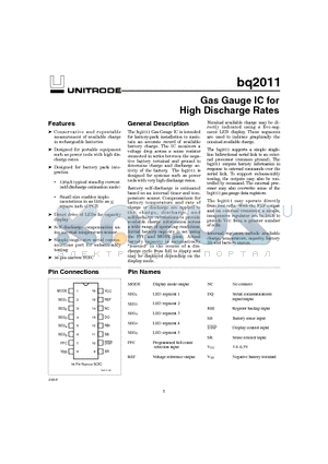 BQ2011SN- datasheet - Gas Gauge IC for High Discharge Rates