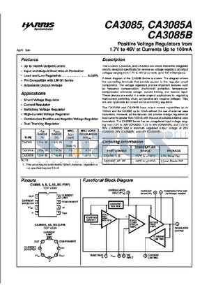 CA3085A datasheet - Positive Voltage Regulators from 1.7 to 46V at Currents Up to 100mA