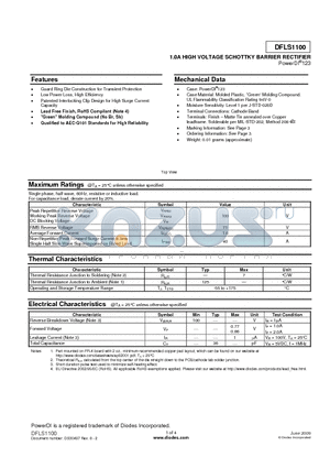 DFLS1100-7 datasheet - 1.0A HIGH VOLTAGE SCHOTTKY BARRIER RECTIFIER