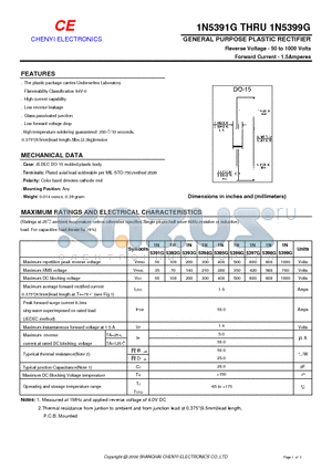 1N5391G datasheet - GENERAL PURPOSE PLASTIC RECTIFIER