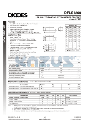 DFLS1200-7 datasheet - 1.0A HIGH VOLTAGE SCHOTTKY BARRIER RECTIFIER