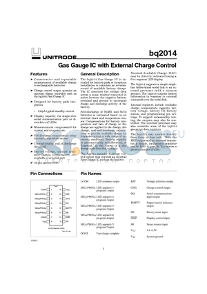 BQ2014 datasheet - Gas Gauge IC with External Charge Control