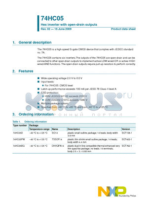 74HC05 datasheet - Hex inverter with open-drain outputs