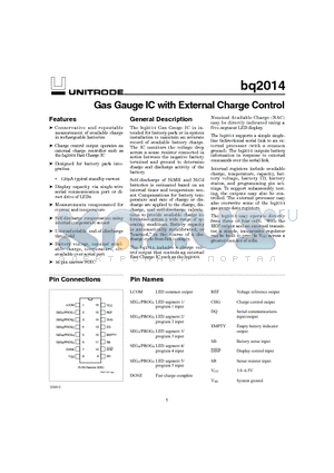 BQ2014SN-D120TR datasheet - Gas Gauge IC with External Charge Control