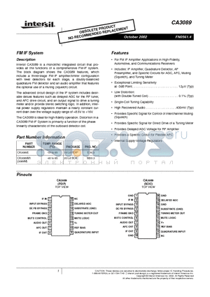 CA3089 datasheet - OBSOLETE PRODUCT NO RECOMMENDED REPLACEMENT