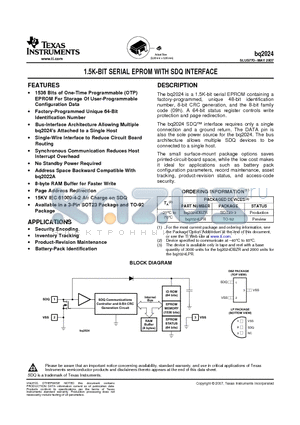 BQ2024LPR datasheet - 1.5K-BIT SERIAL EPROM WITH SDQ INTERFACE