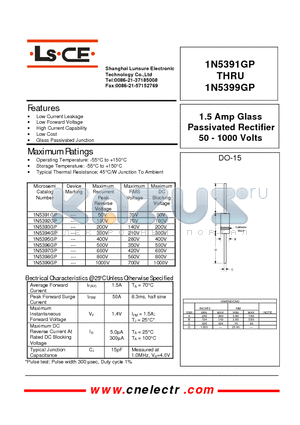 1N5391GP datasheet - 1.5 Amp Glass Passivated Rectifier 50-1000 Volts